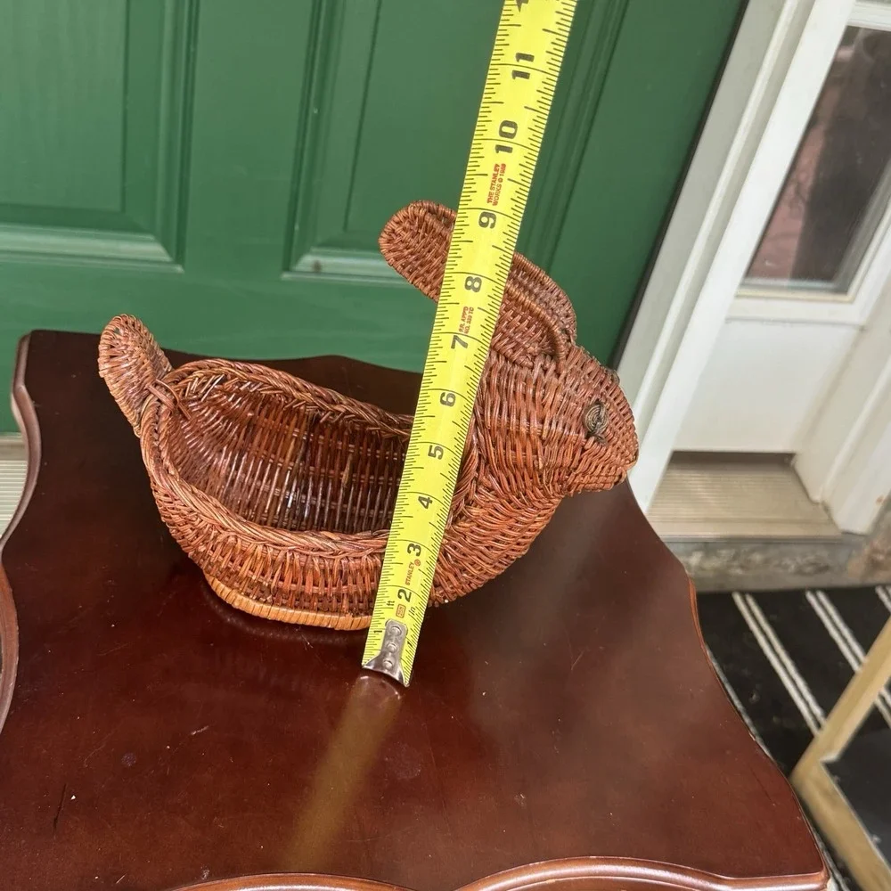 Vintage Wicker Rattan Bunny‎ Rabbit Planter Basket Cottagecore Retro Decor